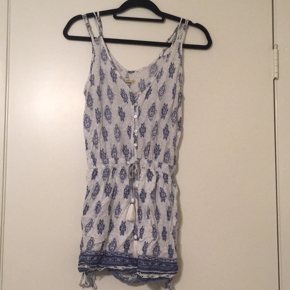 White and blue patterned Hollister romper